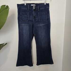 Ashley Mason 18W Flare Jeans Dark Wash Patch Pocket High-Rise Stretch Premium